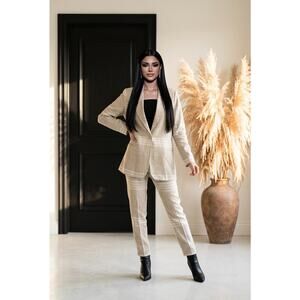 Fr Bentley VTG Linen Blend One Button Plaid Blazer Large